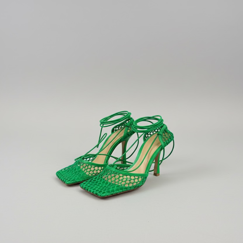 Green Fishnets Heels