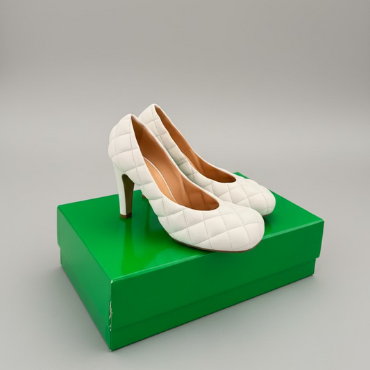 White Quilted Heels UK5