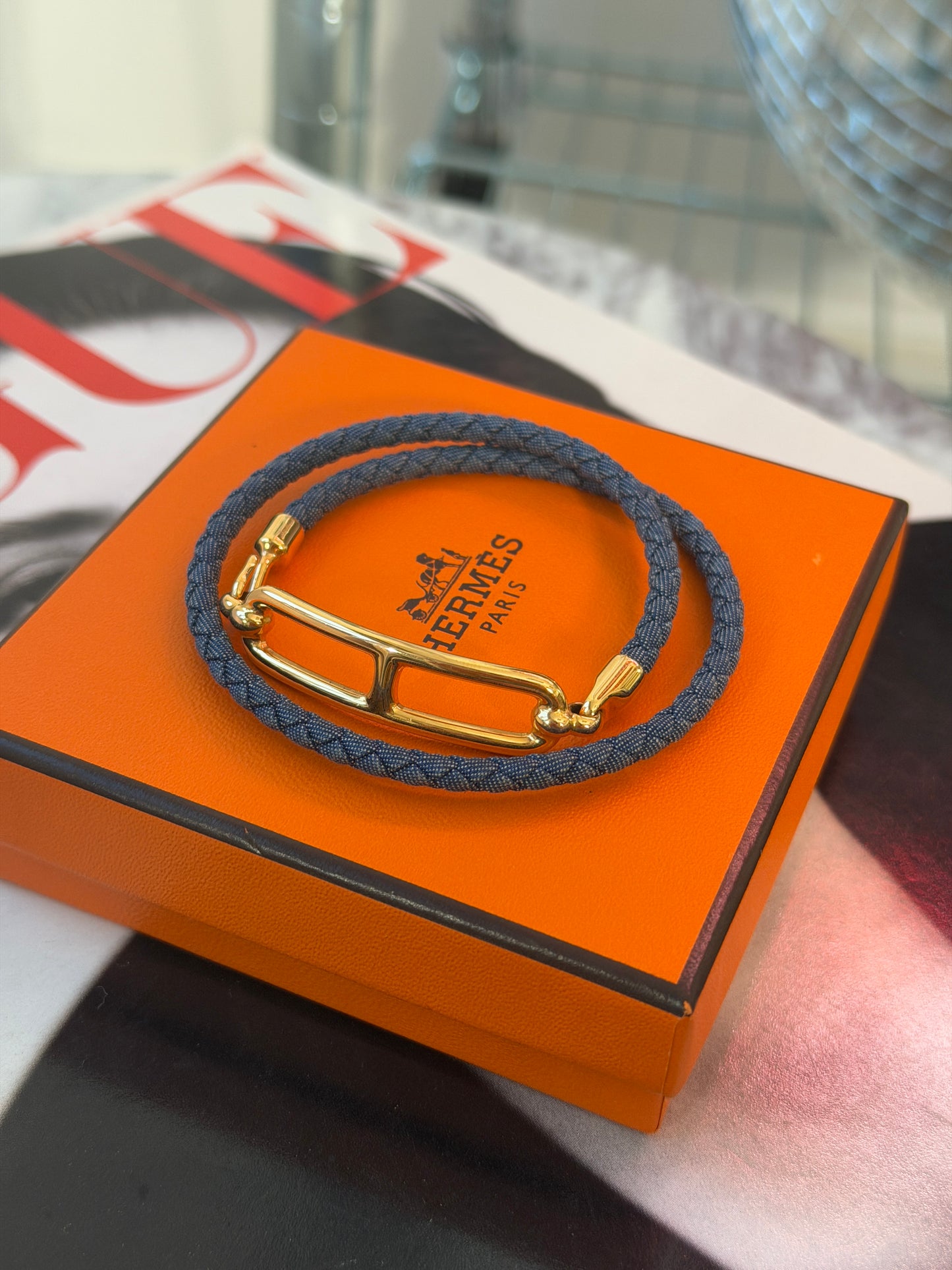 Pre-Owned Blue Double Wrap Leather Bracelet