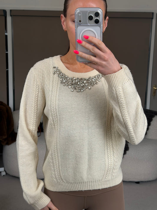 Beige Knit with Gem Detail UK8