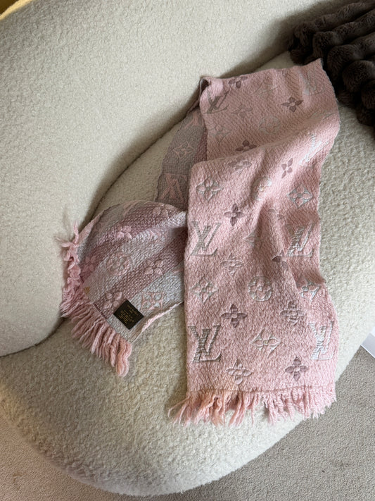 Pink Wool LV Monogram Scarf