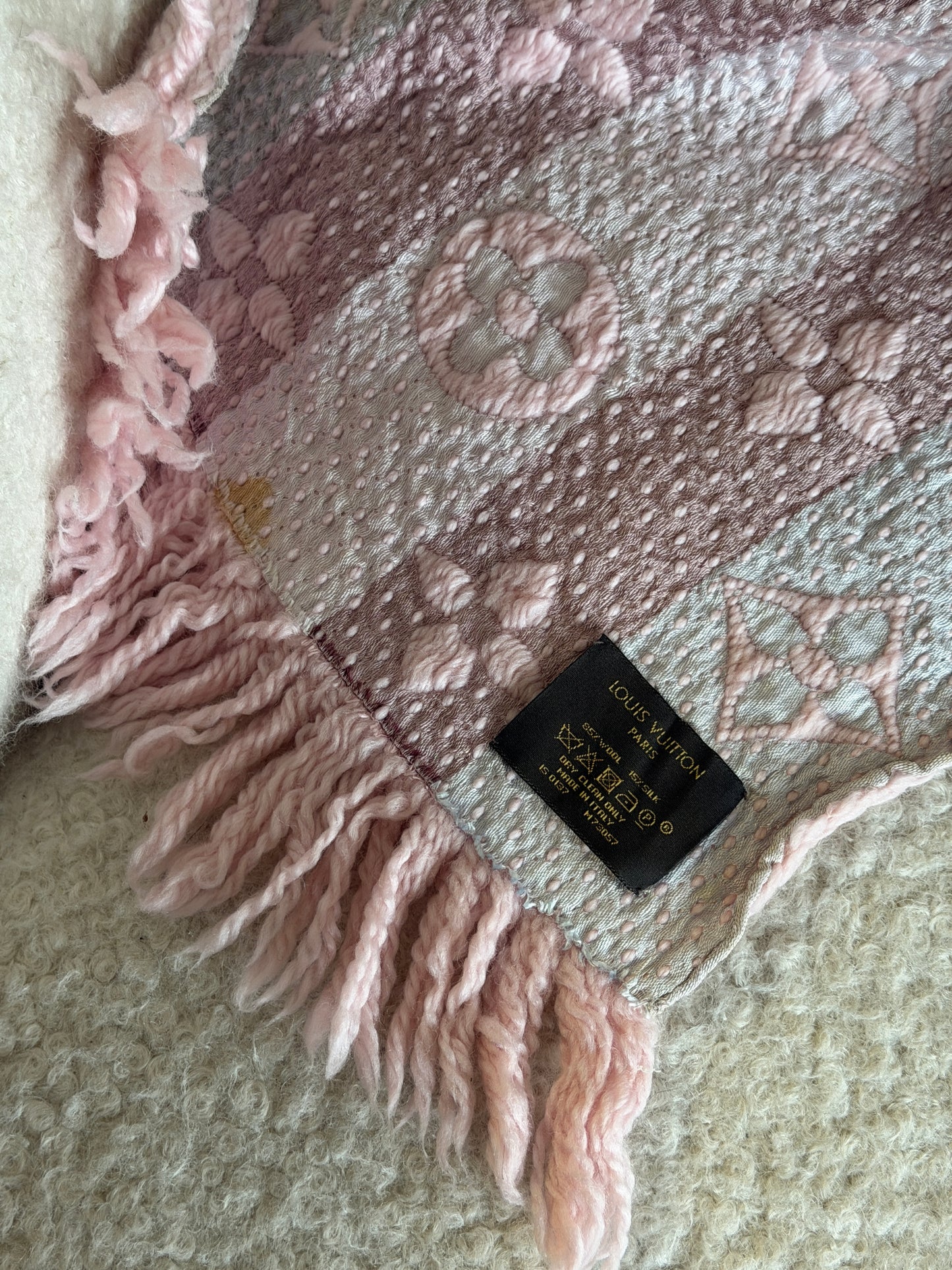 Pink Wool LV Monogram Scarf