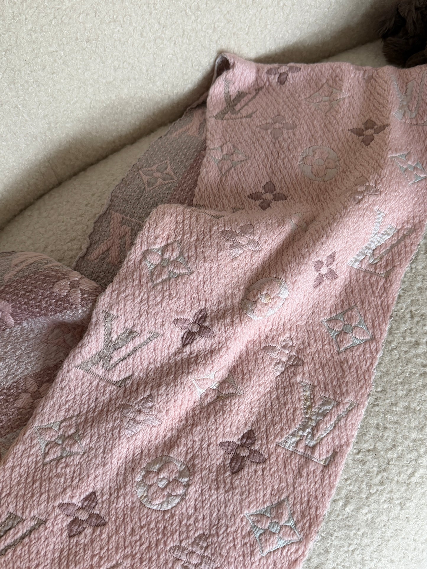 Pink Wool LV Monogram Scarf