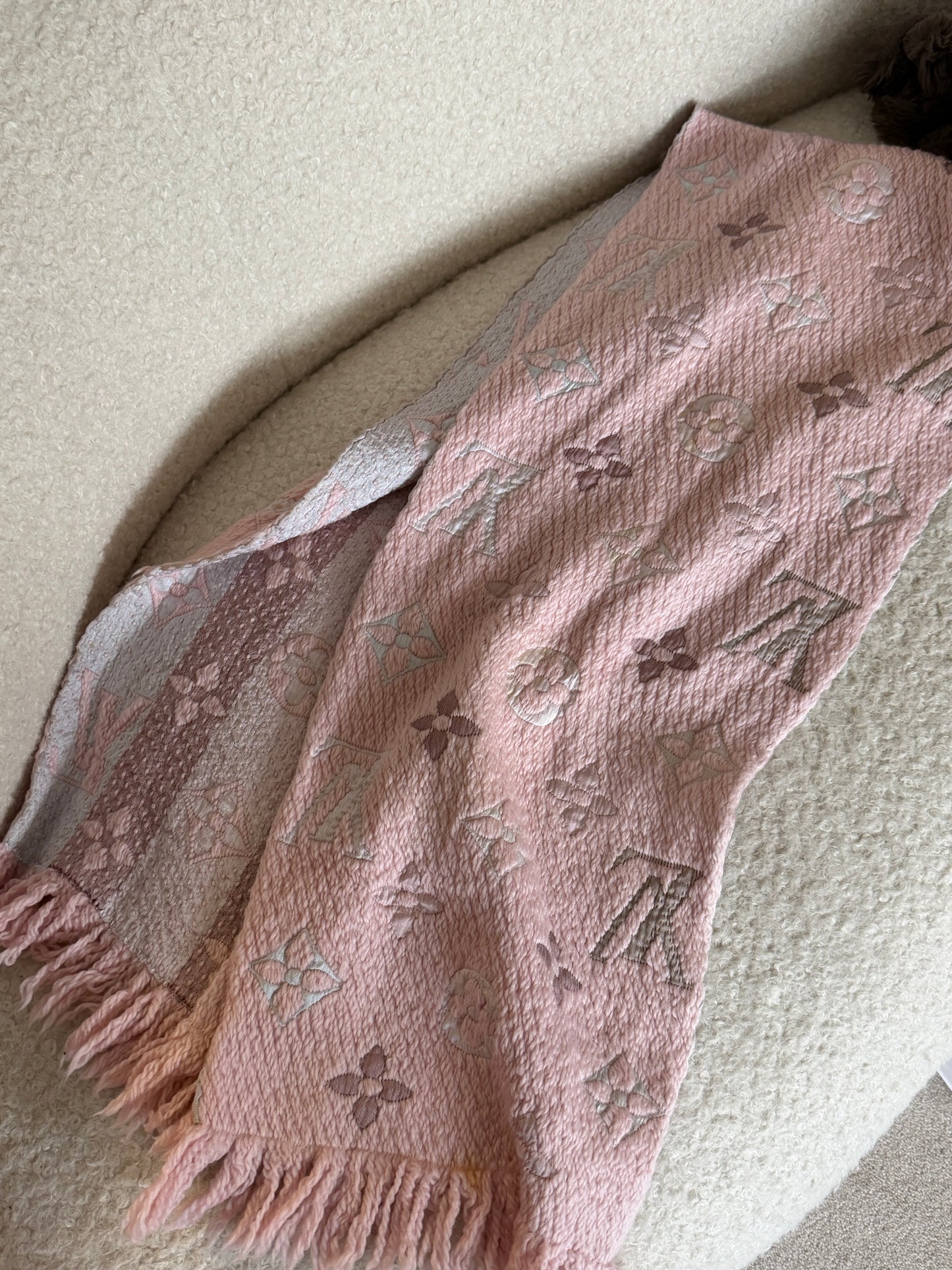Pink Wool LV Monogram Scarf