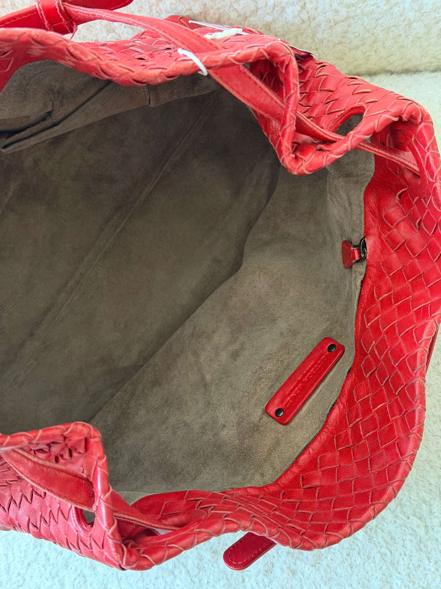 Red Intrecciato Leather Tote Bag