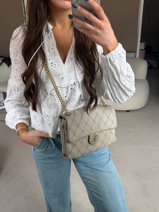 RARE Grey Suede Accordion Single Flap Handbag