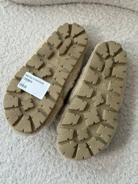 Beige Faux Fur Slides Size 38