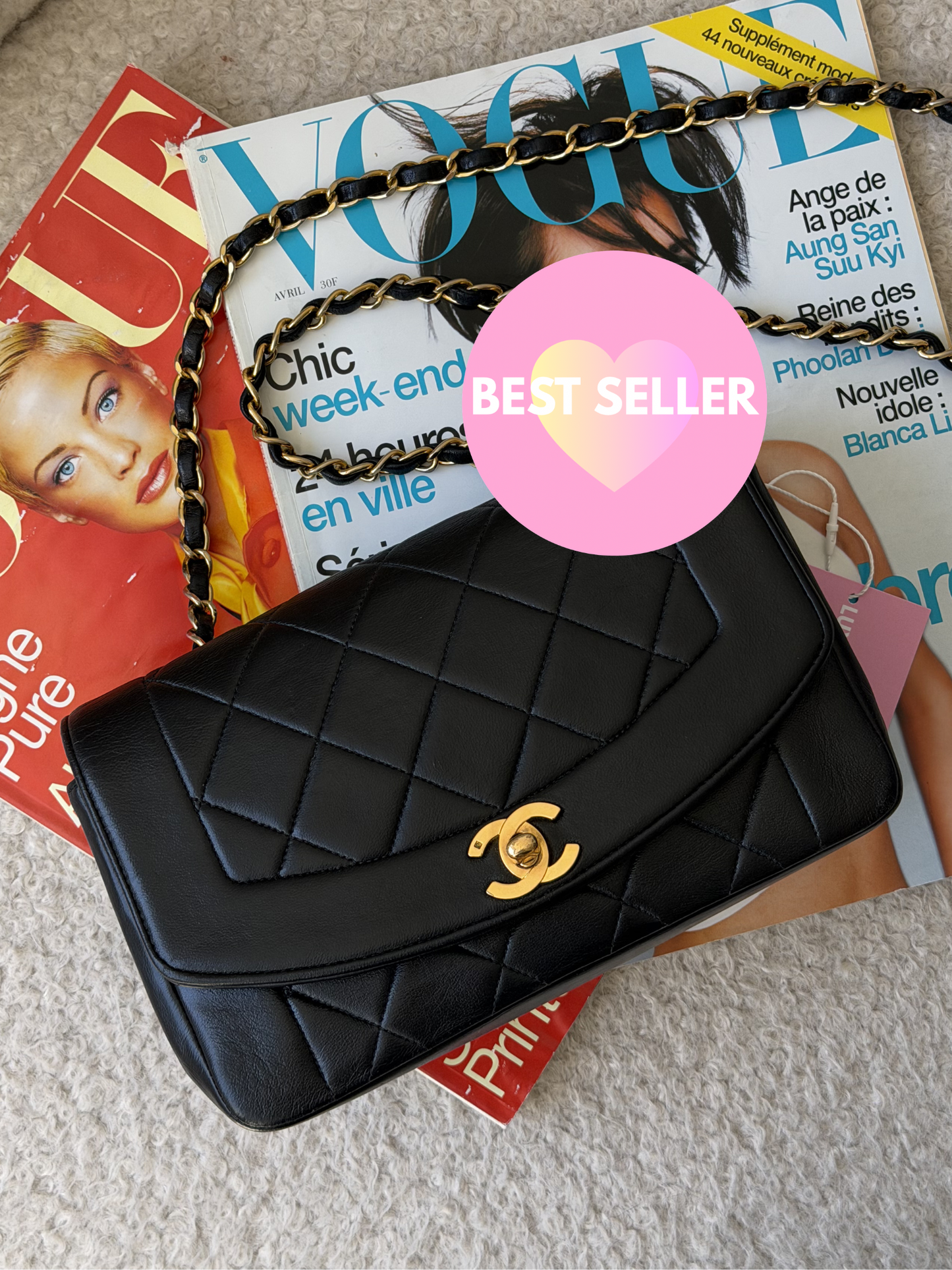 Pre-Owned Black Matelassé Lambskin Diana Single Flap Crossbody
