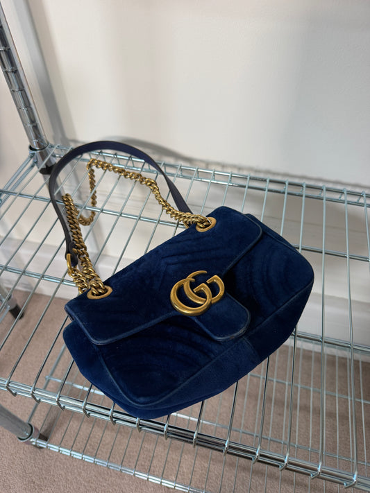 Pre-Owned Blue Velour Marmont Crossbody Bag