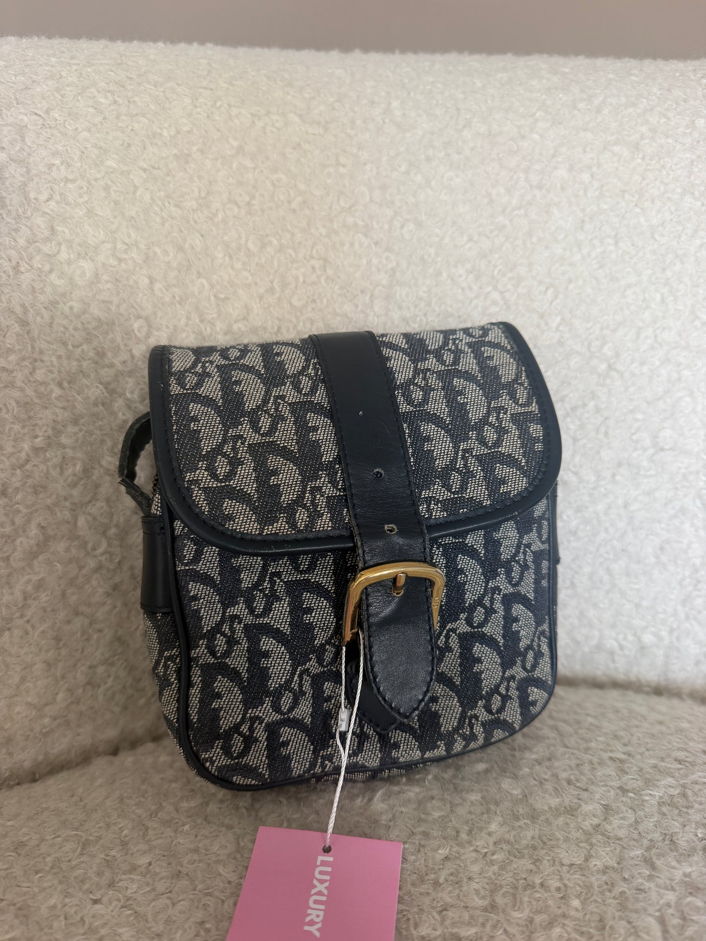 Pre-Owned Navy Oblique Canvas Crossbody Bag