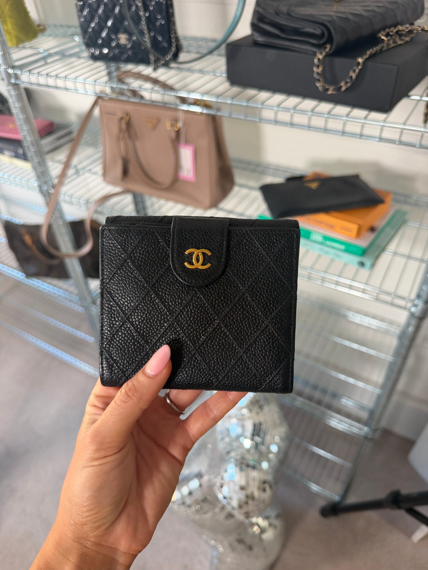 Pre-Owned Black Matelassé Caviar Leather Square Wallet
