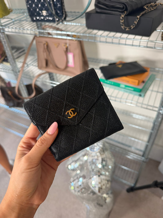 Pre-Owned Black Matelassé Caviar Leather Square Wallet