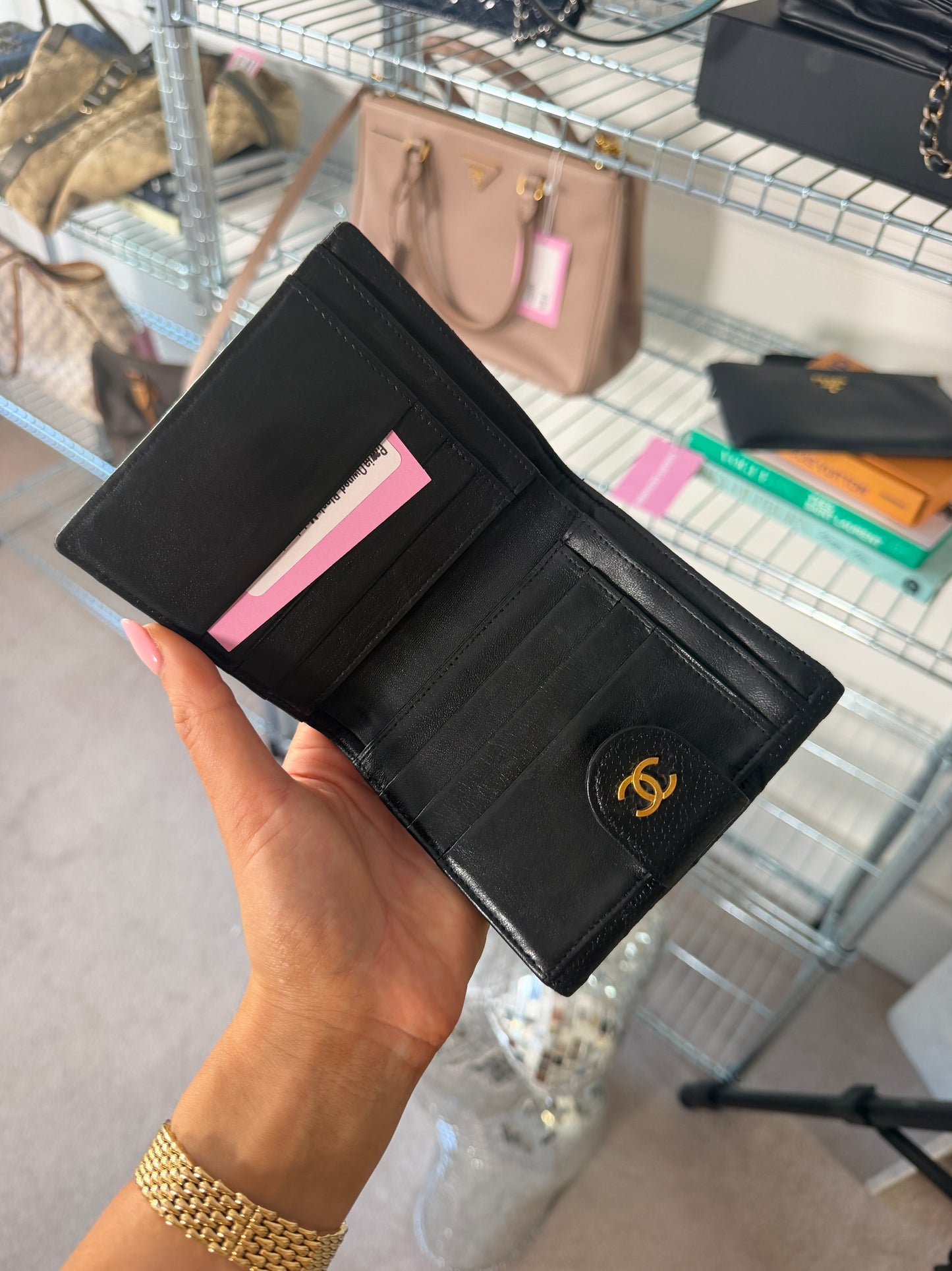 Pre-Owned Black Matelassé Caviar Leather Square Wallet
