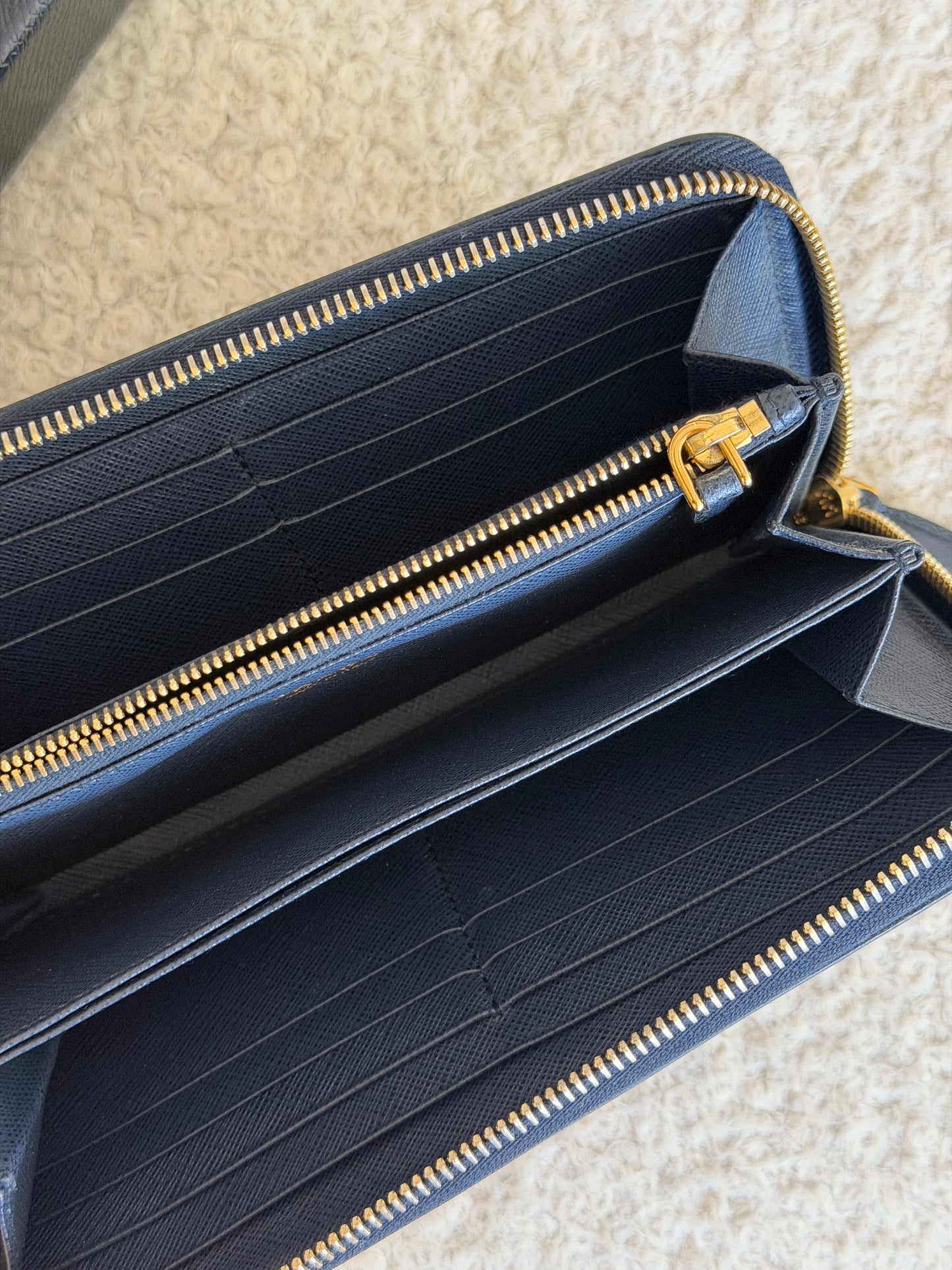 Pre-Owned Navy Saffiano Leather Wallet