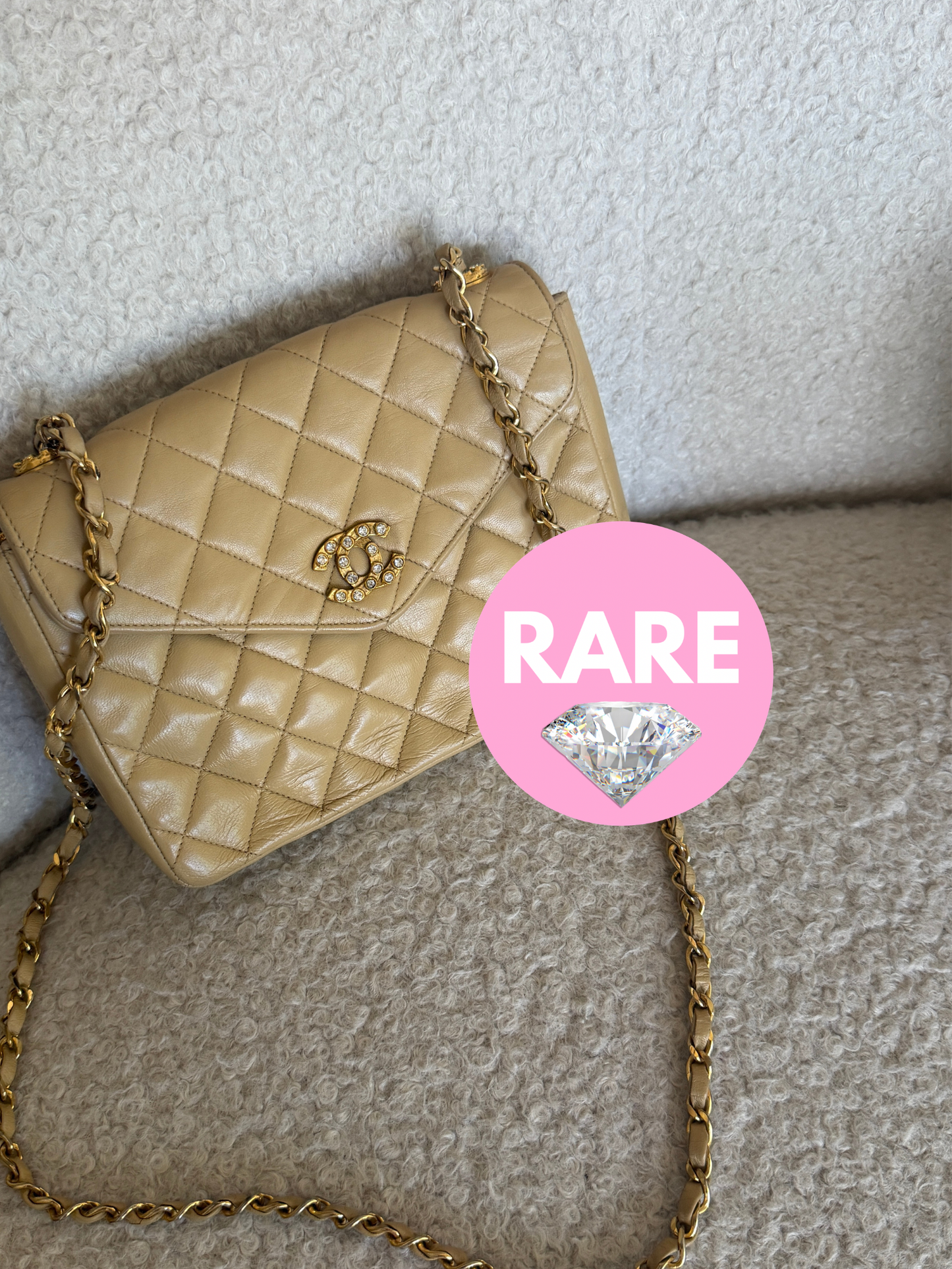 Pre-Owned Beige Jewelled Lambskin Single Flap Shoulder Bag
