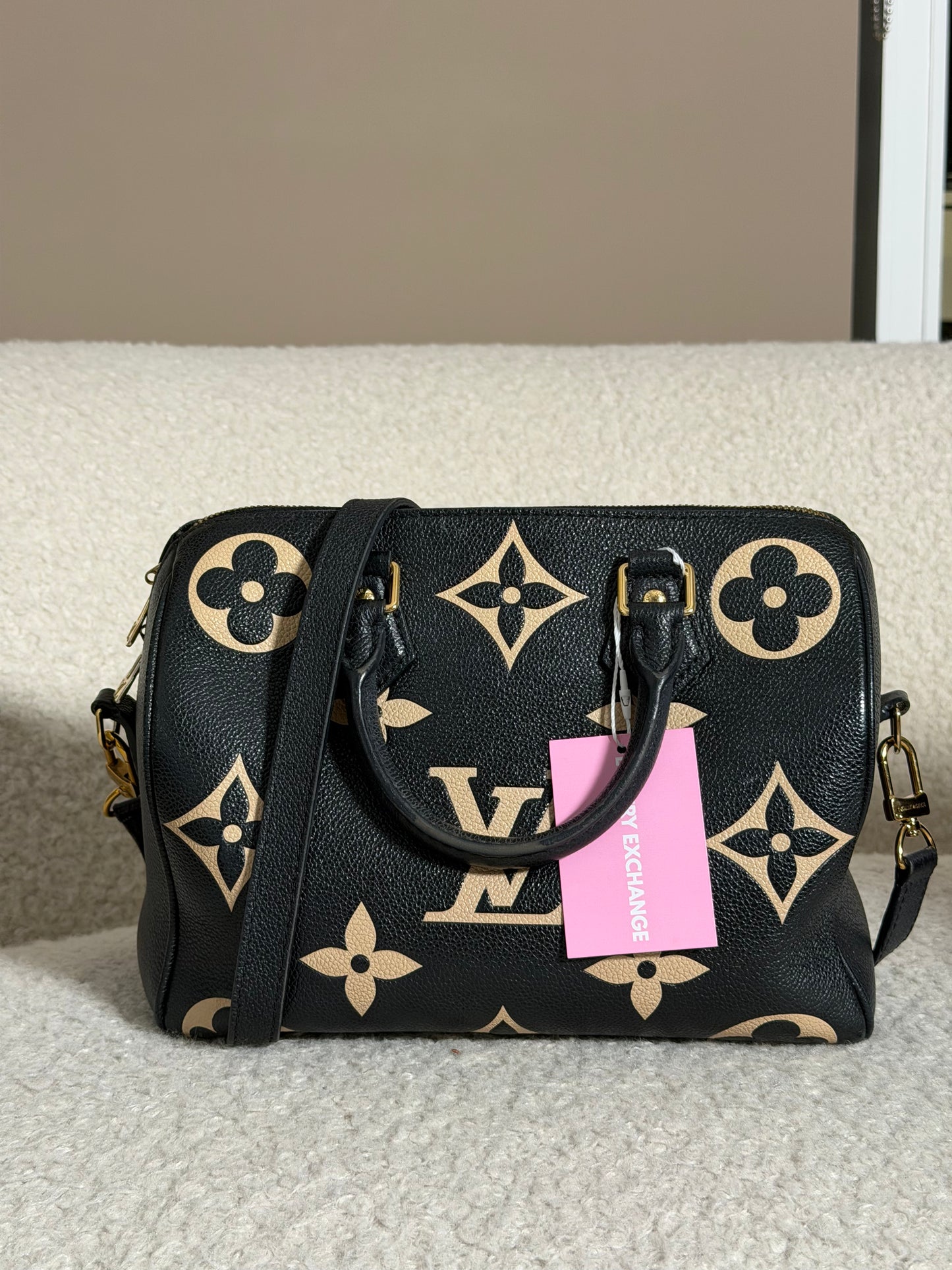 Pre-Owned Black/Beige Monogram Empreinte Leather Speedy 25