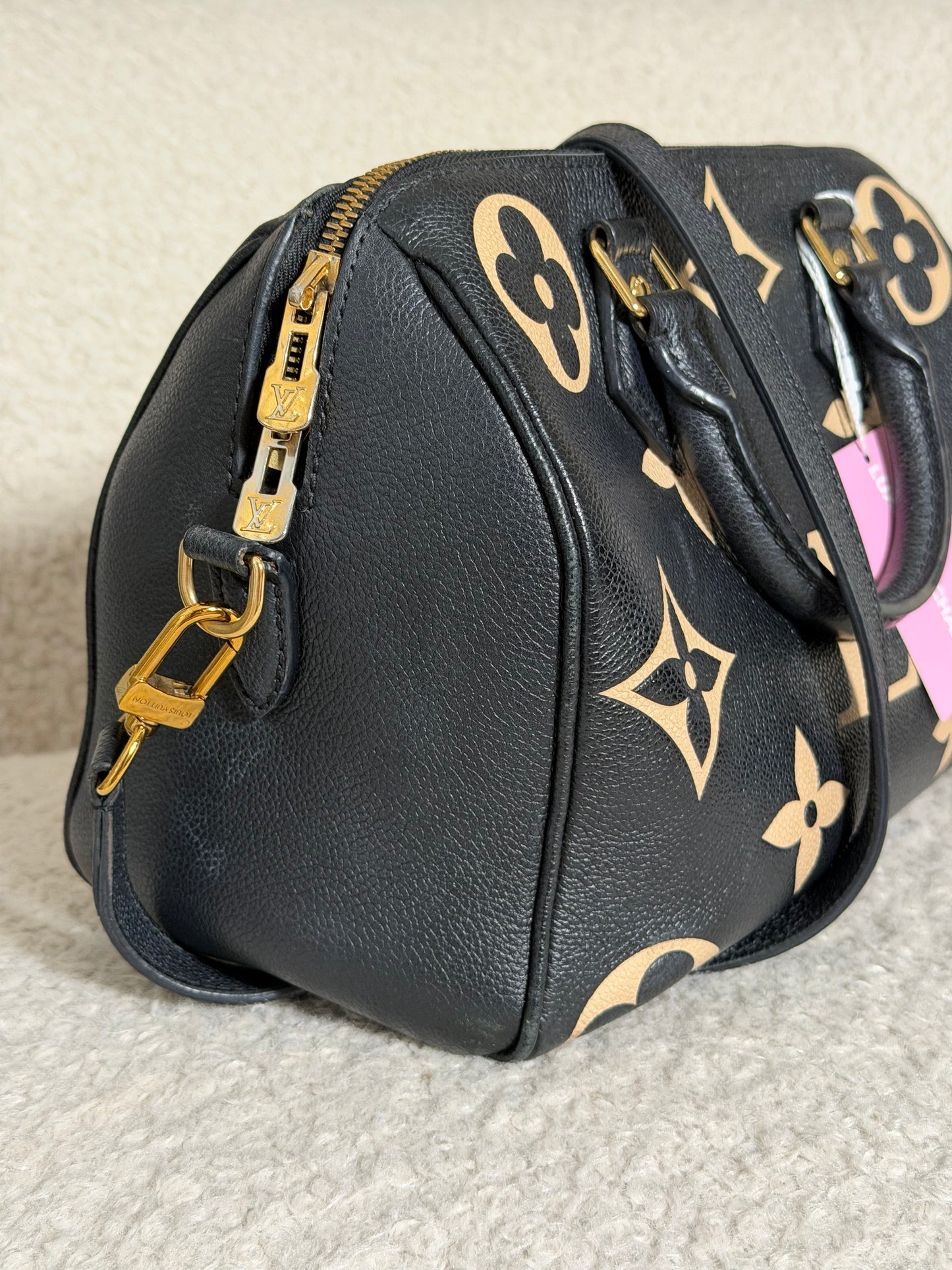 Pre-Owned Black/Beige Monogram Empreinte Leather Speedy 25