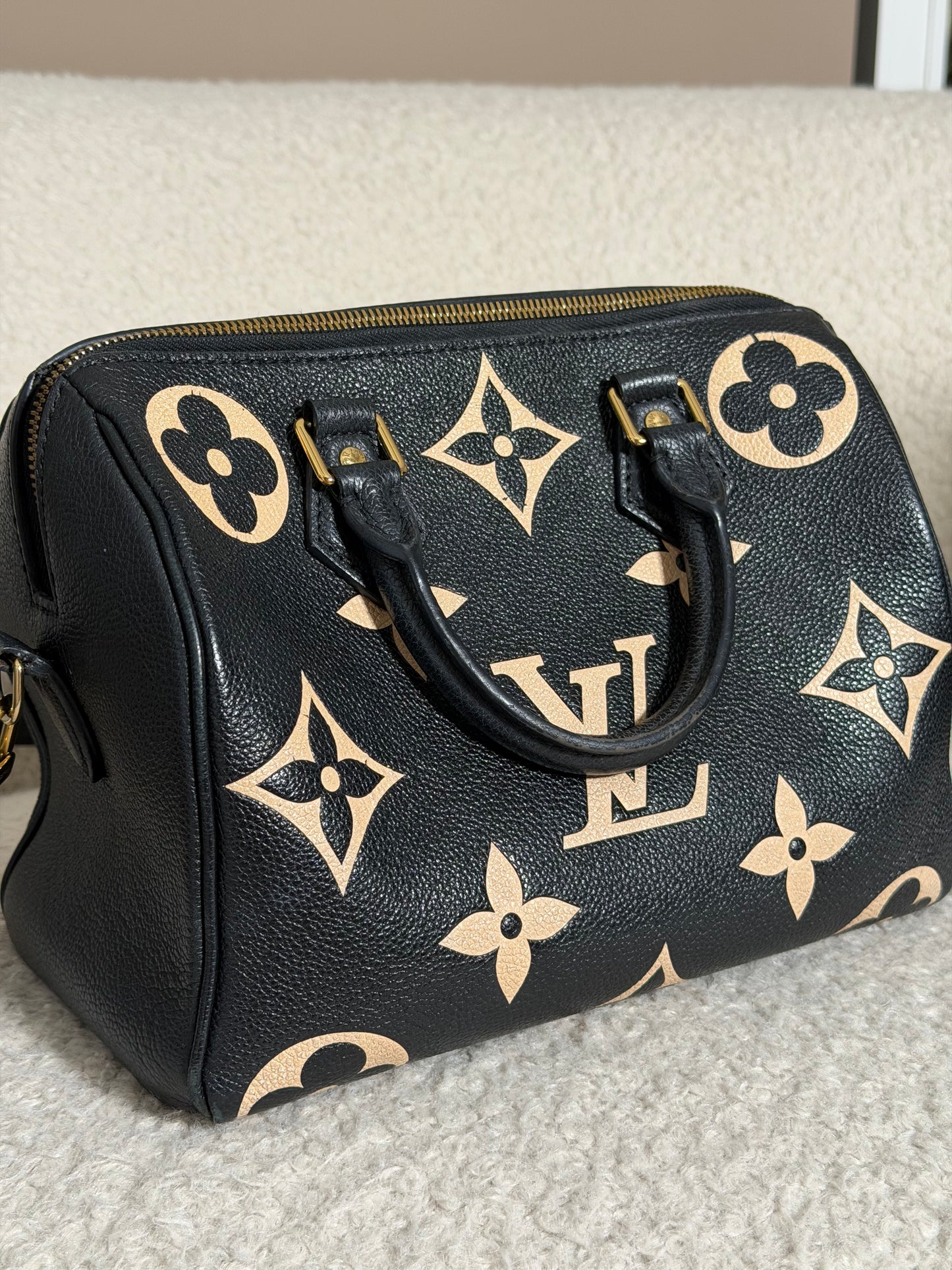 Pre-Owned Black/Beige Monogram Empreinte Leather Speedy 25