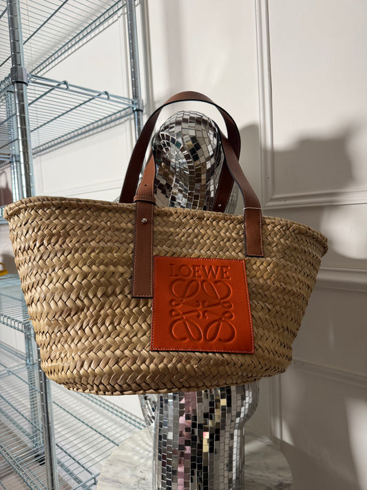 Pre-Owned Orange Raffia Bucket Bag
