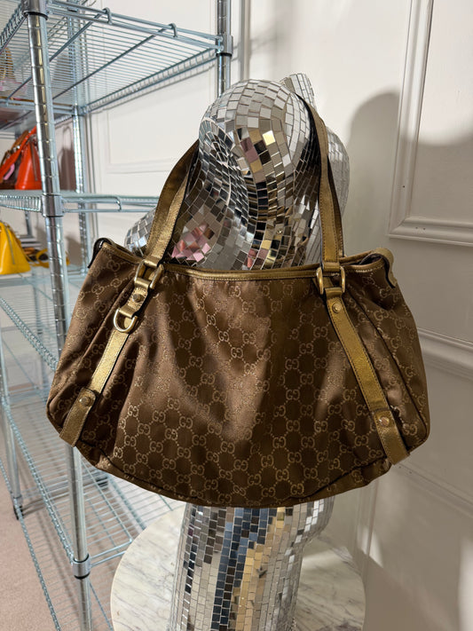 Pre-Owned Brown Metallic GG Fabric Tote Bag