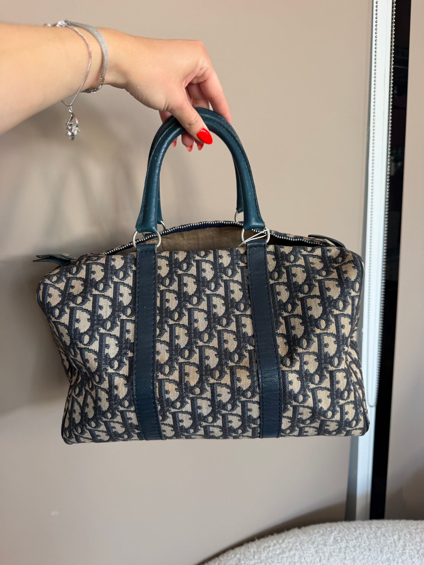 Pre-Owned Navy Oblique Canvas Boston Bag