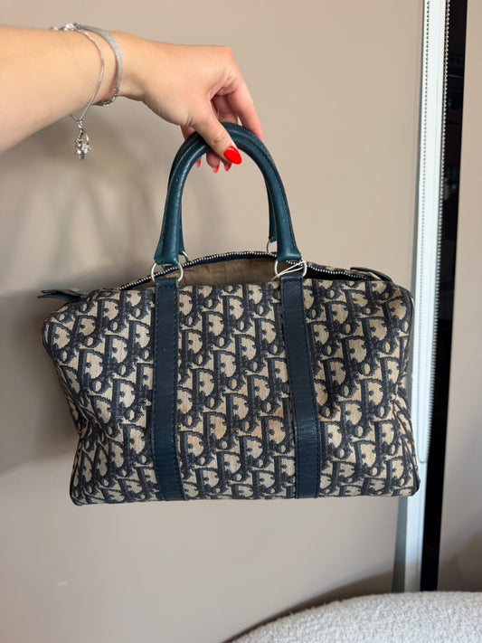 Pre-Owned Navy Oblique Canvas Boston Bag