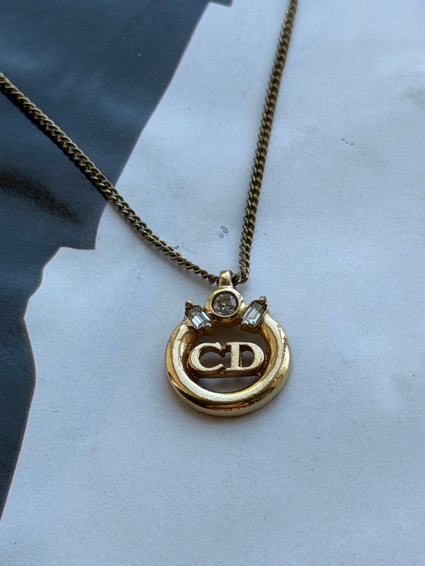 Pre-Owned Round Gem Detail Gold-Tone Necklace