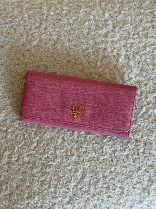 Pre-Owned Pink Saffiano Leather Wallet