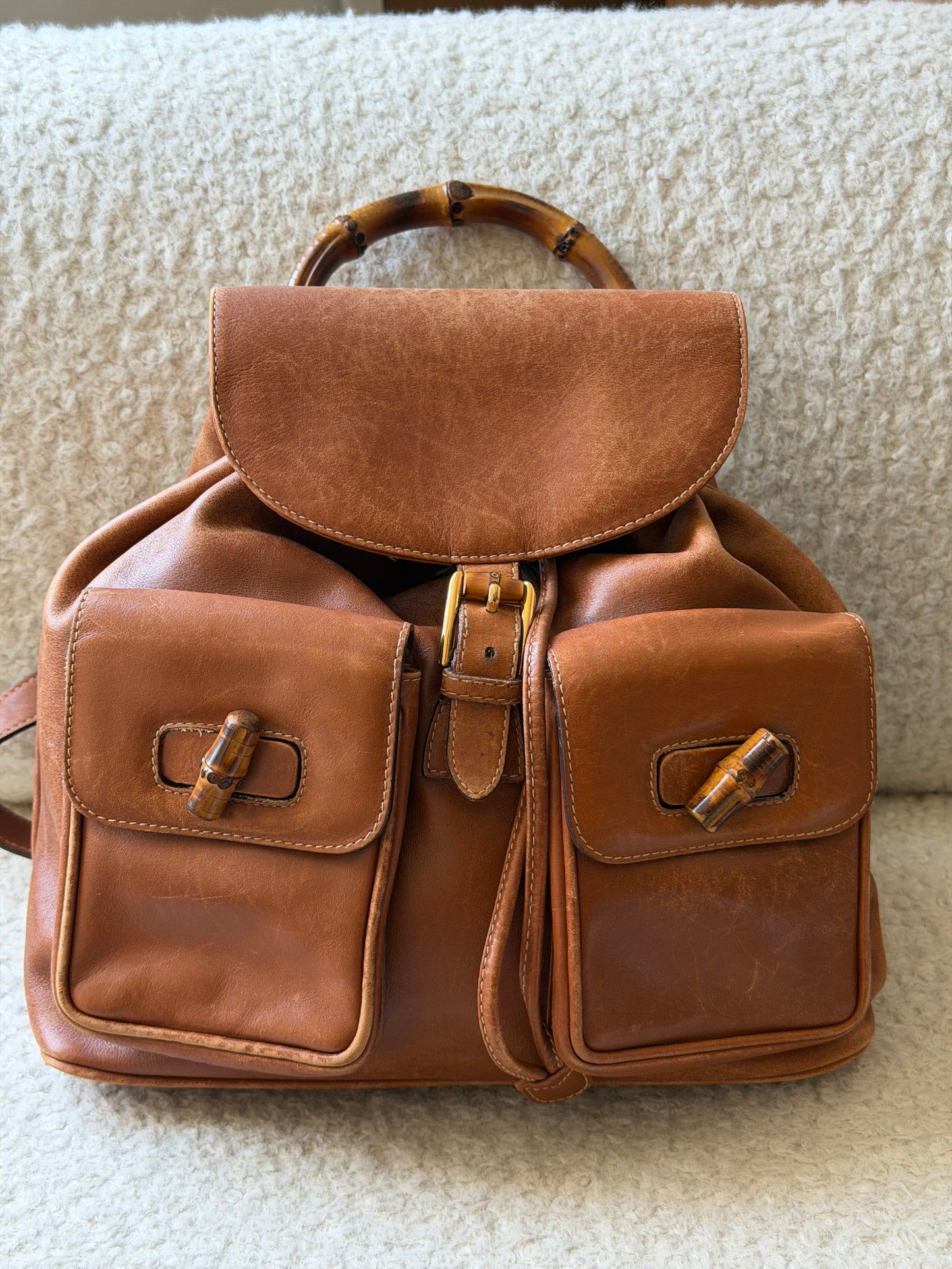Pre-Owned Tan Bamboo Leather Backpack