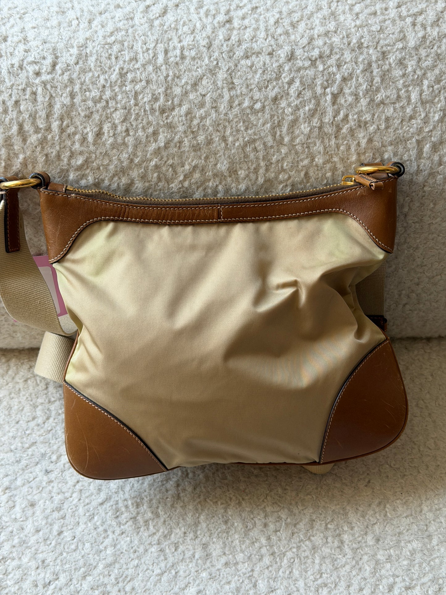 Pre-Owned Beige Nylon/Saffiano Leather Messenger Bag