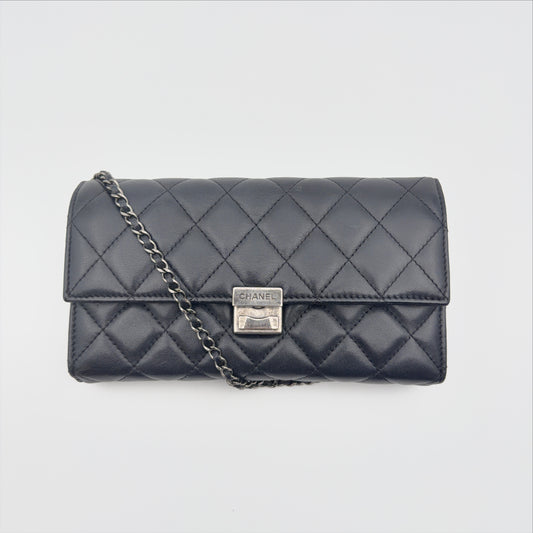 Pre-Owned Black Lambskin Leather Wallet on Chain