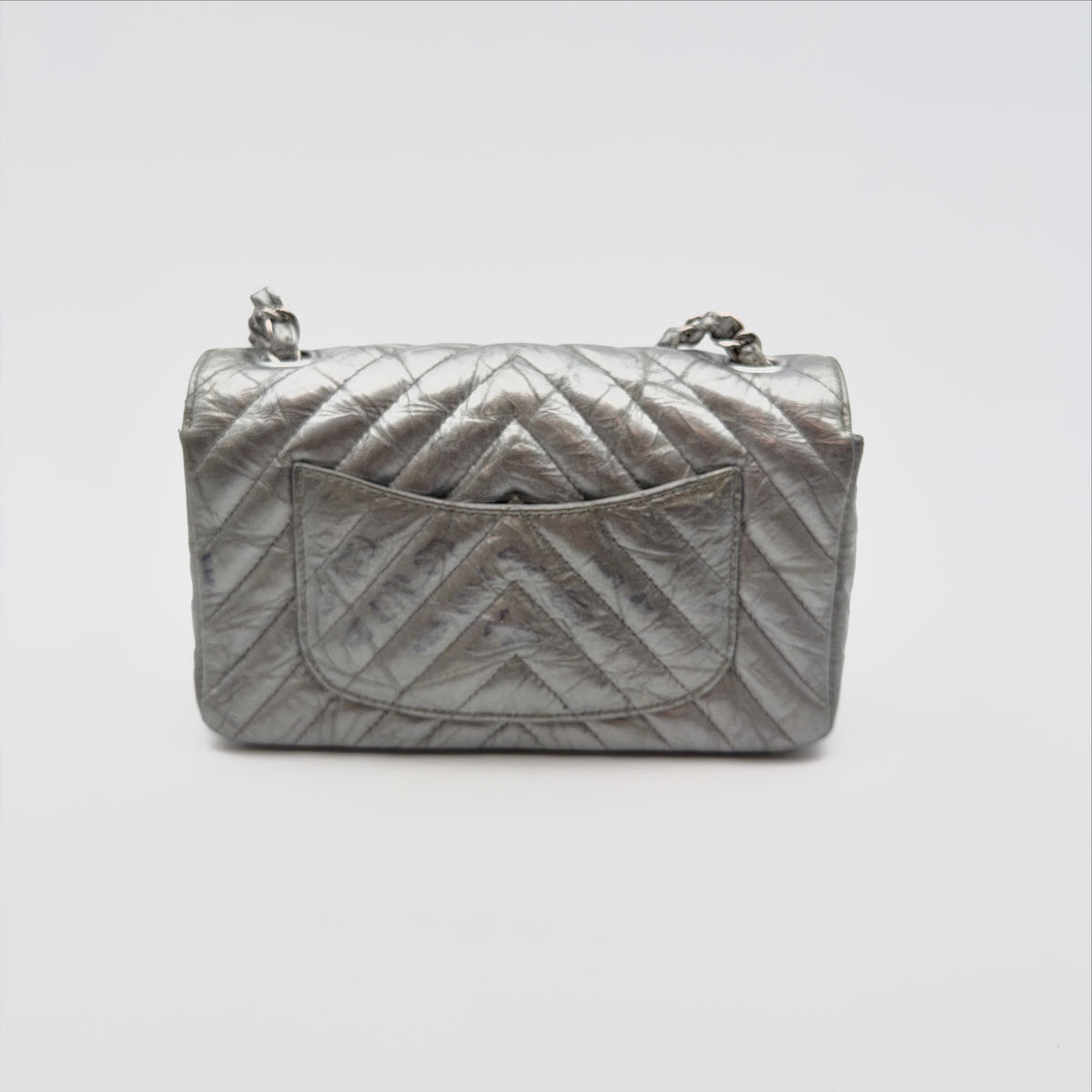 Pre-Owned Silver Metallic Patent Mini Rectangle Crossbody Bag
