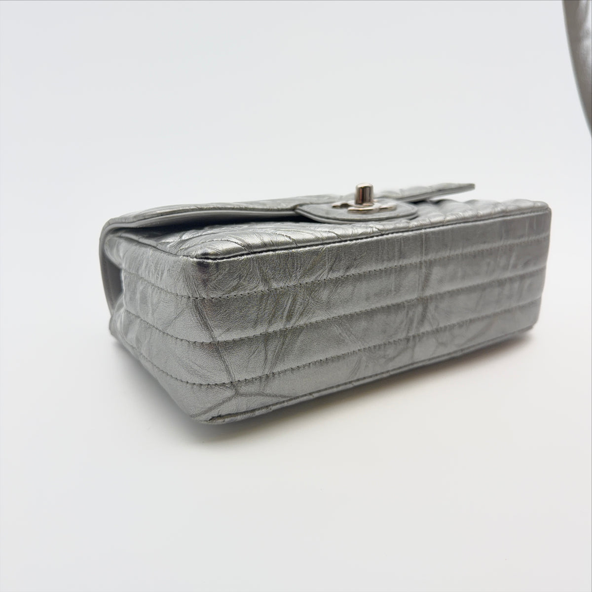 Pre-Owned Silver Metallic Patent Mini Rectangle Crossbody Bag