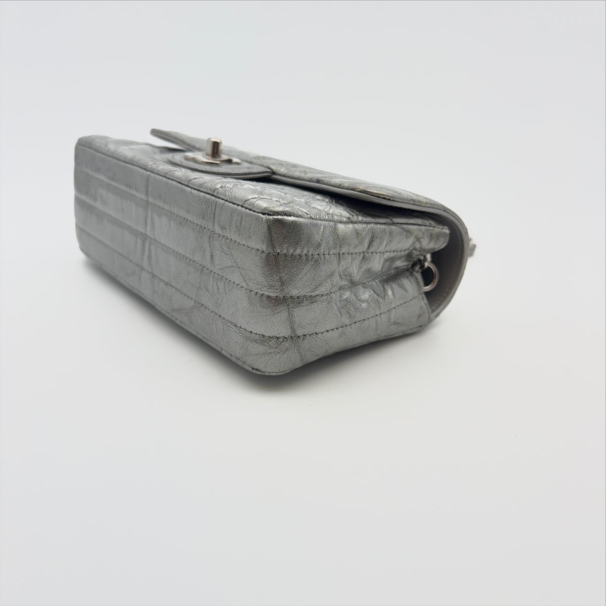 Pre-Owned Silver Metallic Patent Mini Rectangle Crossbody Bag