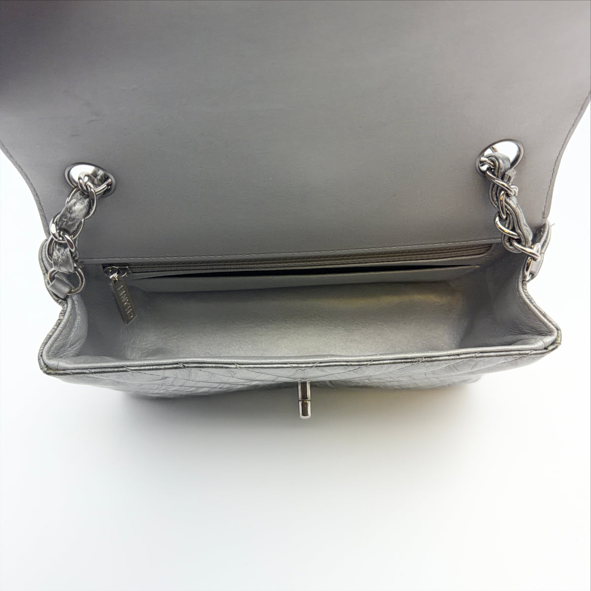 Pre-Owned Silver Metallic Patent Mini Rectangle Crossbody Bag
