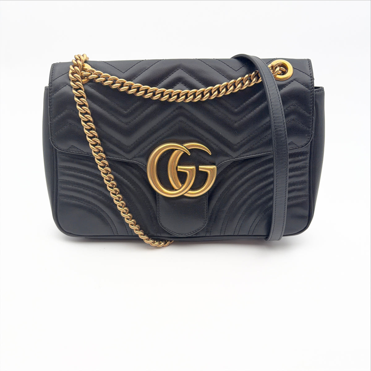 Pre-Owned Black GG Marmont Leather Crossbody Bag