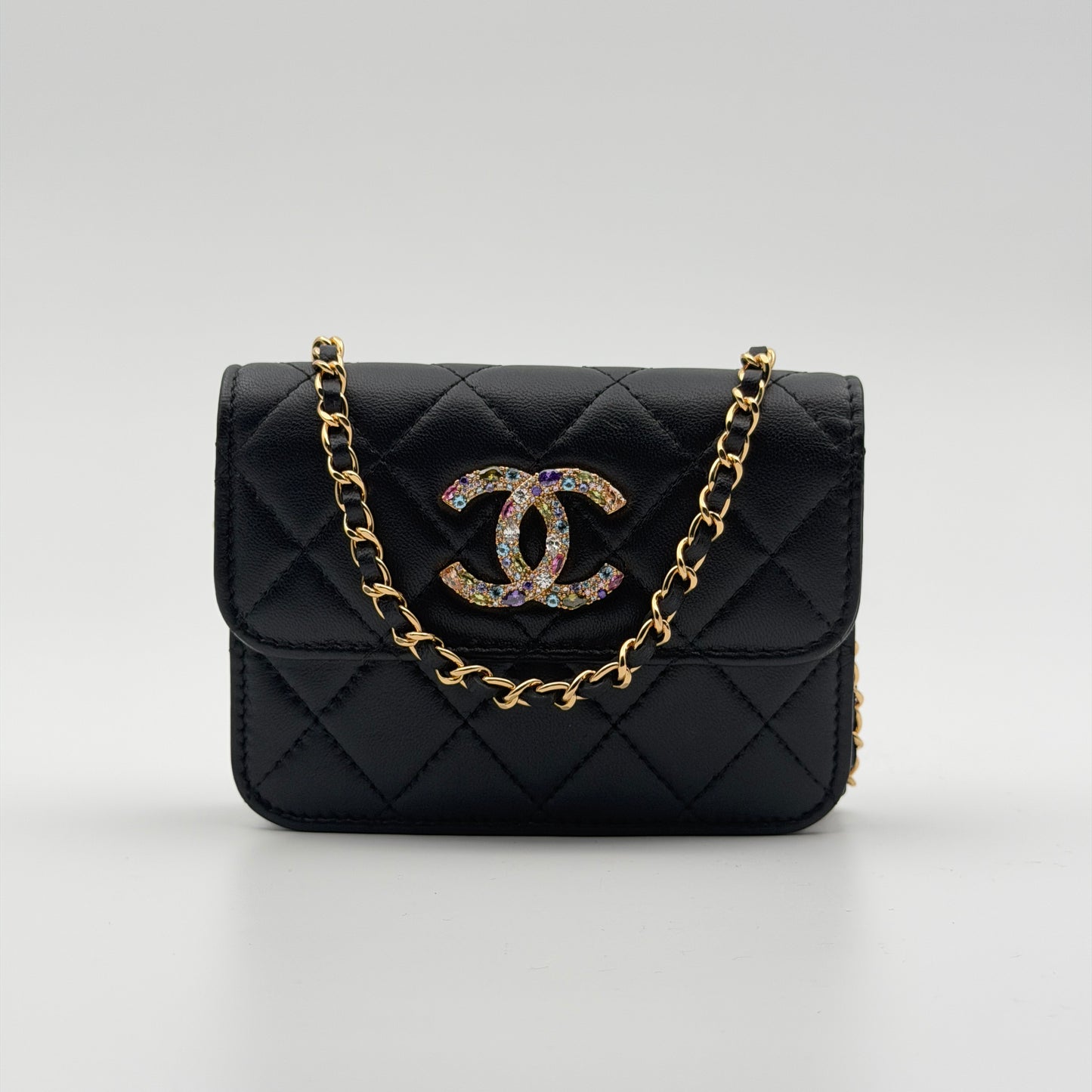 Pre-Owned Black Matelassé Lambskin Mini Crossbody Bag