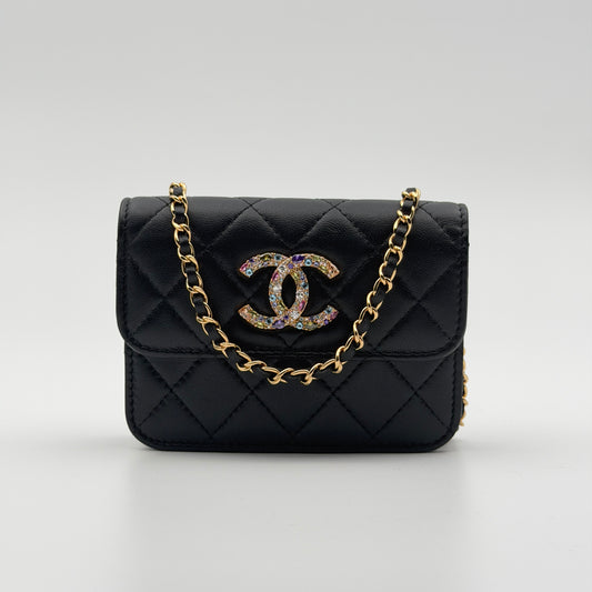 Pre-Owned Black Matelassé Lambskin Mini Crossbody Bag