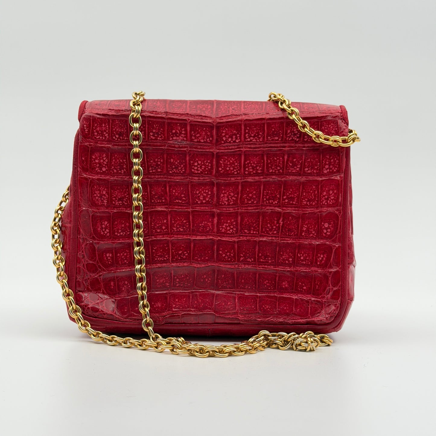 Pre-Owned Red Crocodile Leather Single Flap Shoulder Bag
