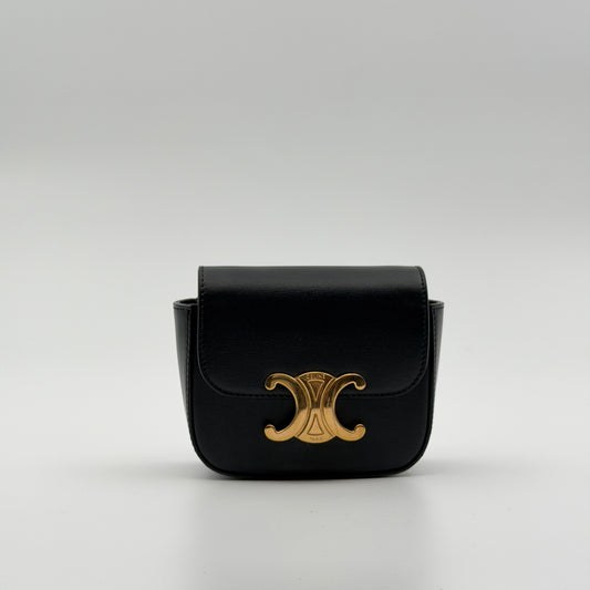Pre-Owned Black Triomphe Boxcalf Leather Mini Triomphe