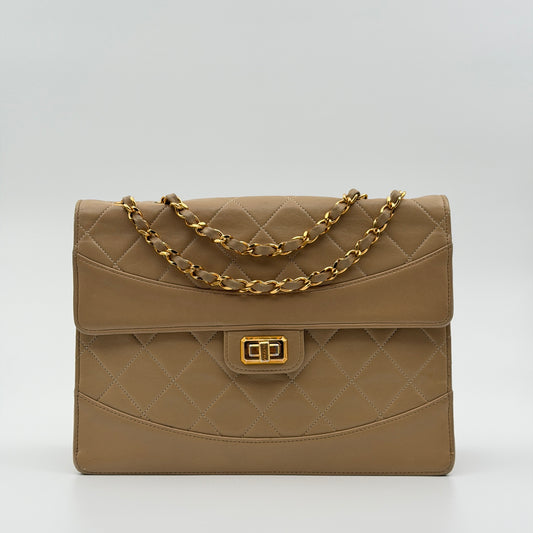 Pre-Owned Beige Lambskin Single Flap Shoulder Bag