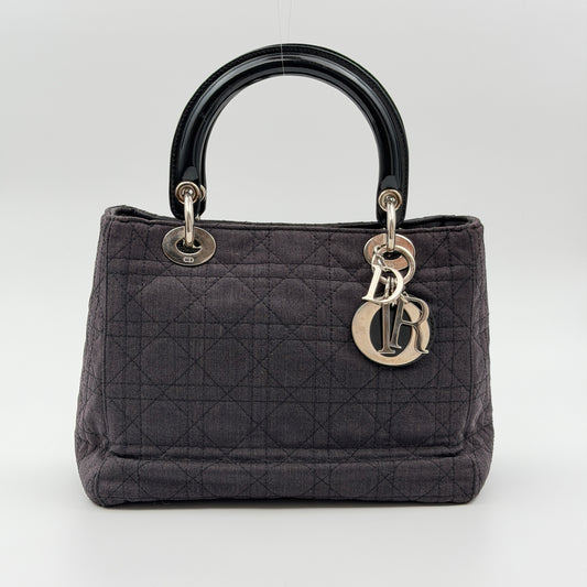 Pre-Owned Black Cotton Lady Dior Handbag