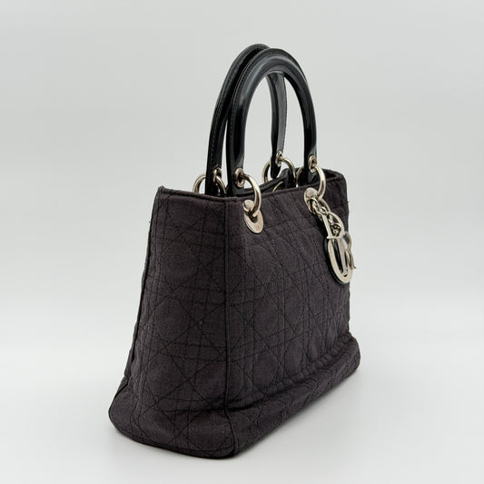 Pre-Owned Black Cotton Lady Dior Handbag