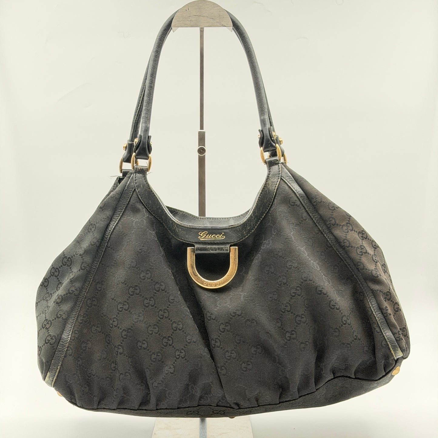 Pre-Owned Black Abbey GG Canvas Hobo Bag
