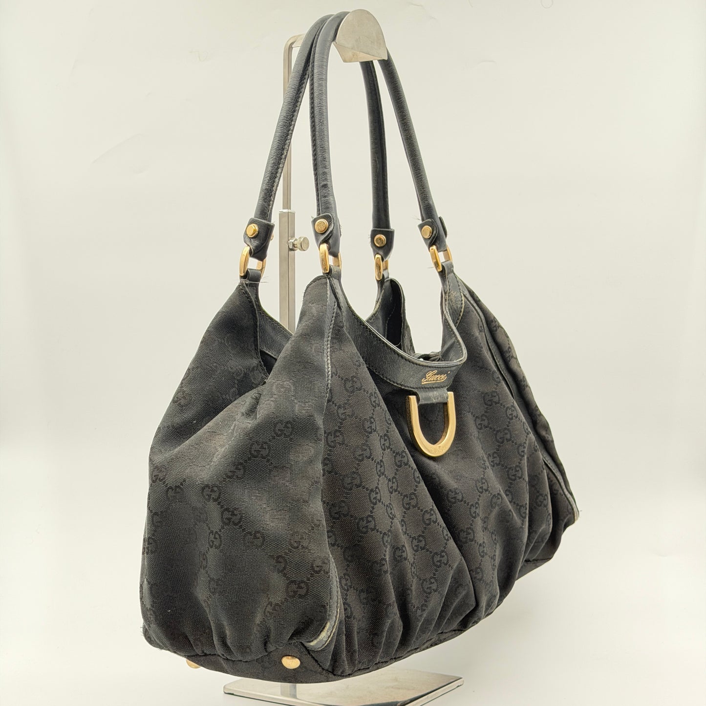 Pre-Owned Black Abbey GG Canvas Hobo Bag