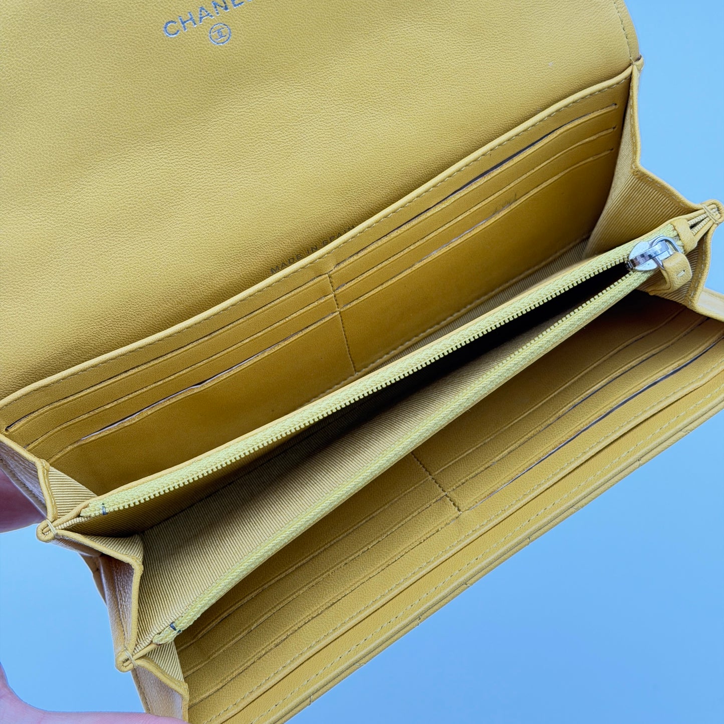 Pre-Owned Yellow Matelassé Lambskin Leather Wallet