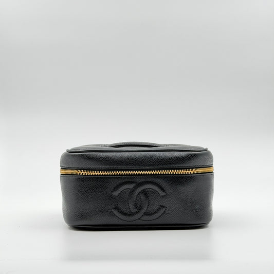 Pre-Owned Black Wide Caviar Leather Vanity Bag