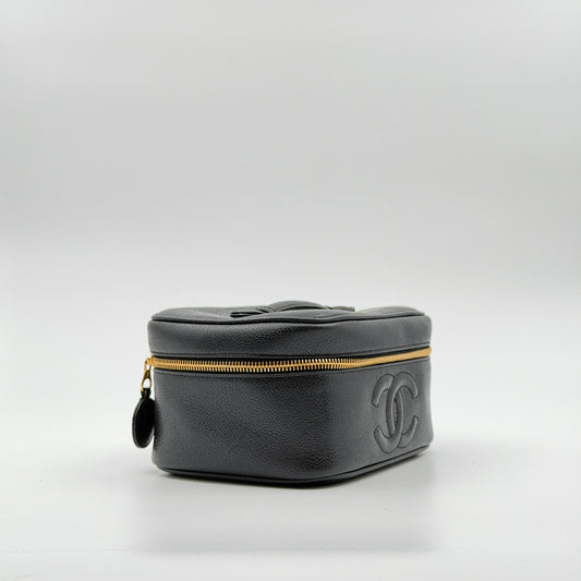 Pre-Owned Black Wide Caviar Leather Vanity Bag