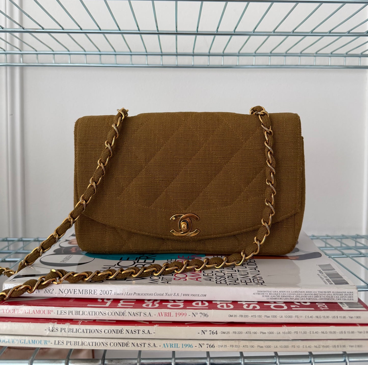 Pre-Owned Khaki Fabric Diana Single Flap Crossbody Bag