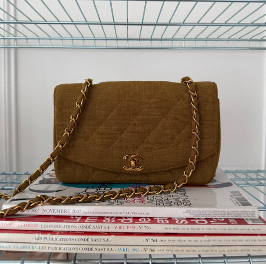 Pre-Owned Khaki Fabric Diana Single Flap Crossbody Bag